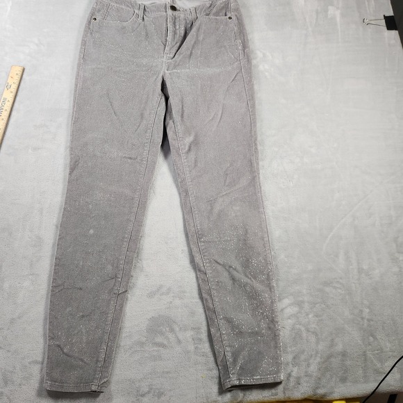 Talbots Grey Shimmer Corduroy High Waist Jegging Slimming Skinny Leg Pants 4 - Picture 1 of 10